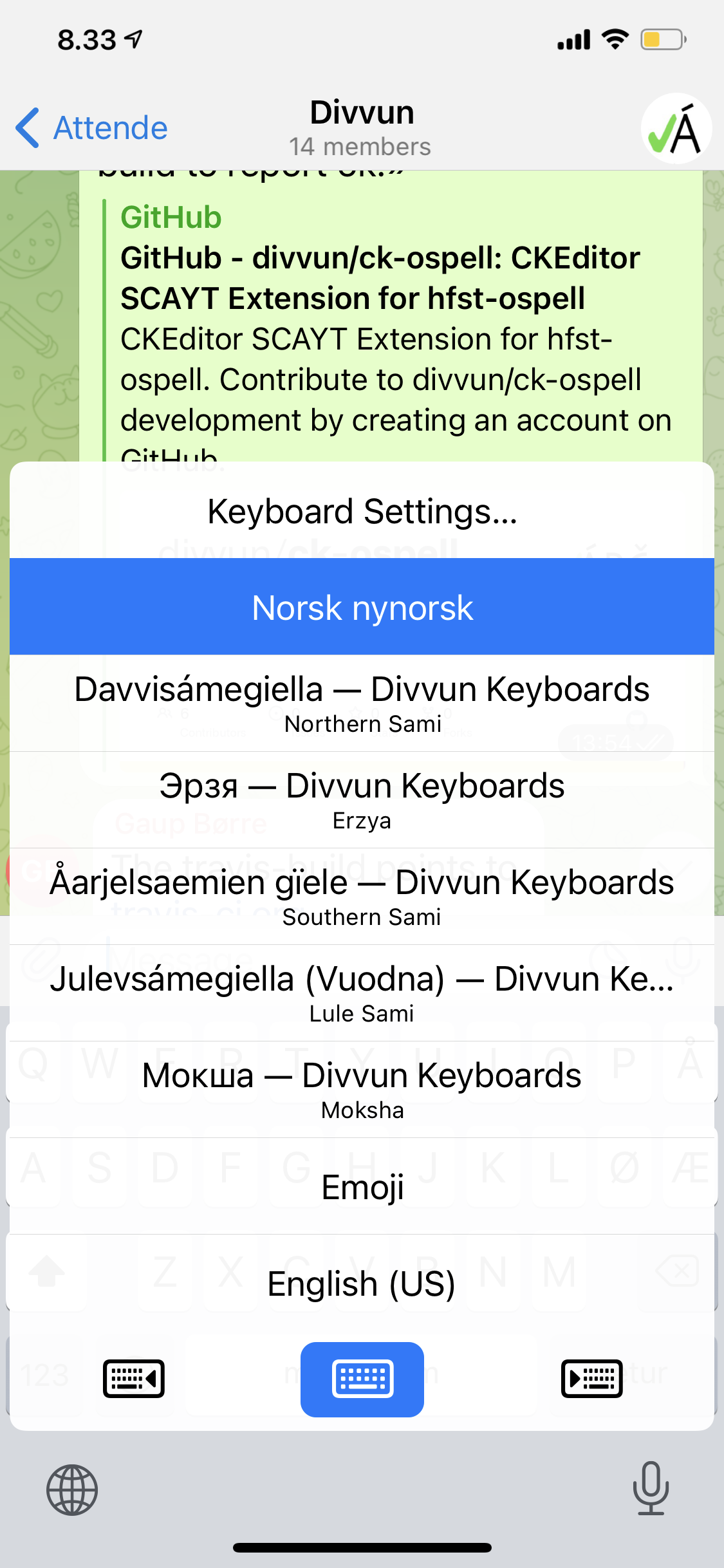 Keyboard selection menu