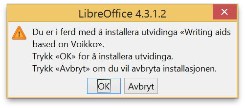 Dialog for å sjekke om man vil installere tillegget.